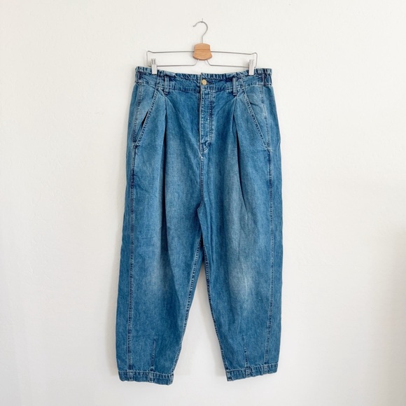 We the Free Sawyer Pull On BG Oversized Baggy Barrel Jeans Medium Wash Sz L - Picture 2 of 16